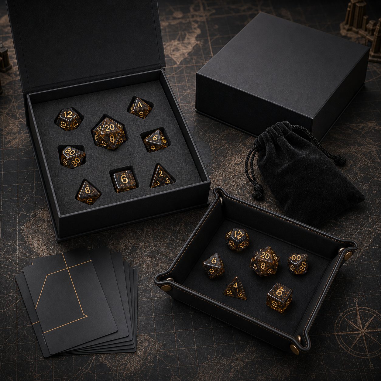 Boxed custom dice sets and Kickstarter bundle kits ready for fulfillment