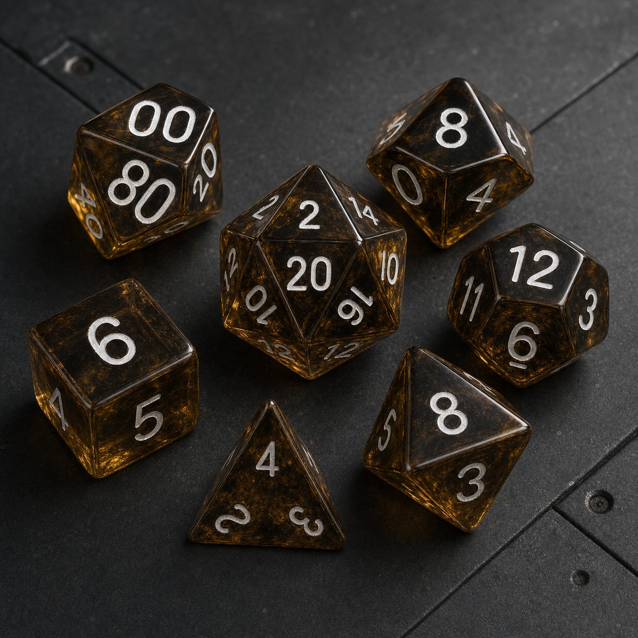 Smoke amber acrylic polyhedral dice