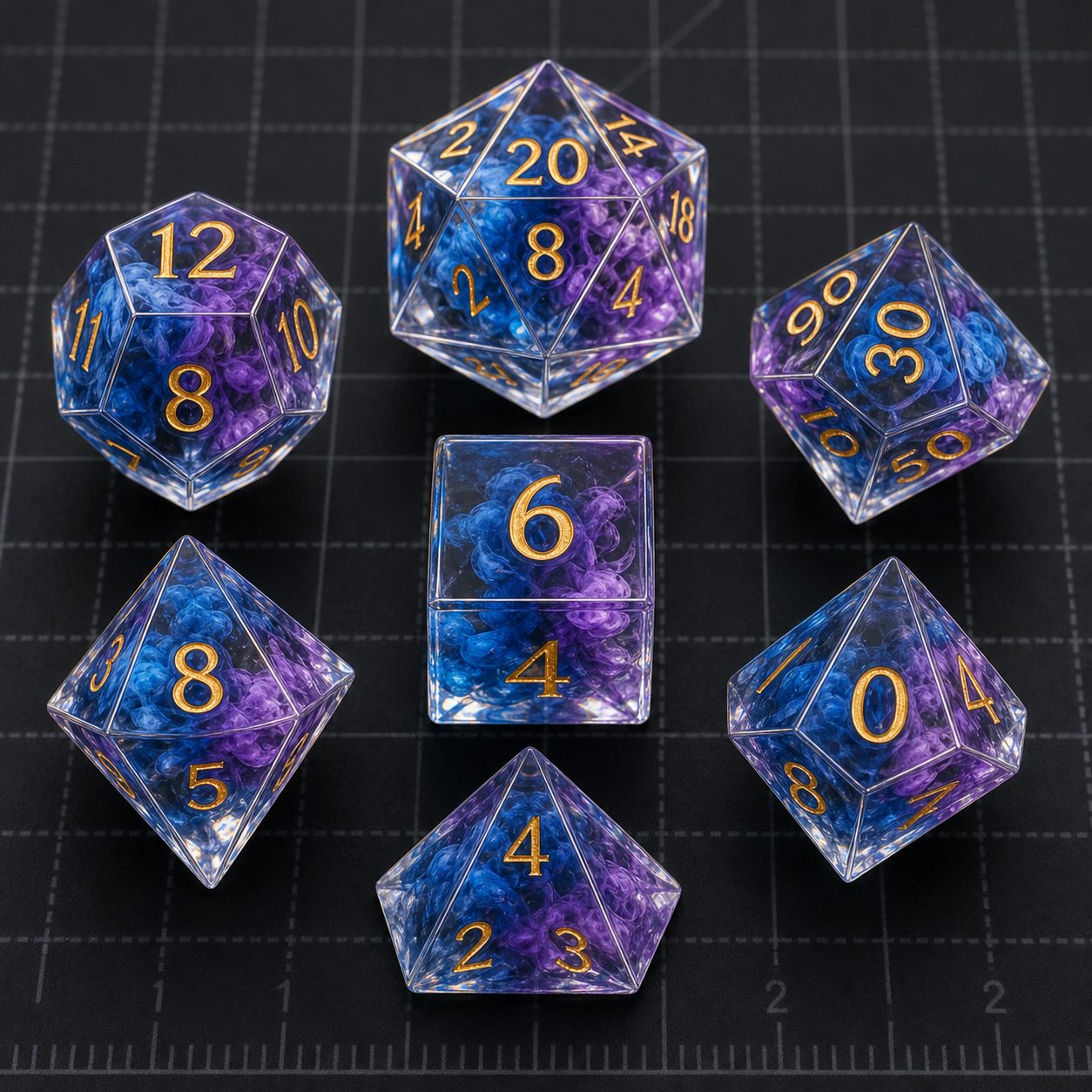 Hand-polished sharp-edge resin polyhedral dice